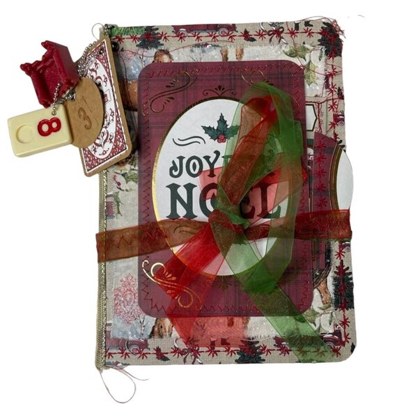 Christmas Junk Journal  With Charm u Washi  Fabric Wrap Tons Ephemera Handmade B - Picture 2 of 16